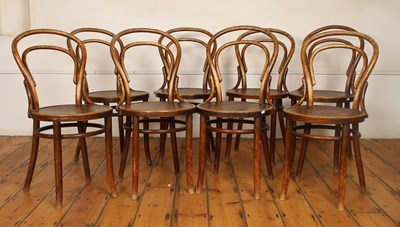 Lot 493 - A set of eight Thonet bentwood cafe chairs,...