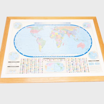 Lot 490 - A large framed map of the world, 89 x 125cm