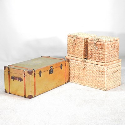 Lot 274 - A wicker storage box, 83cm wide, together with...