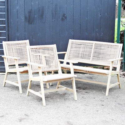 Lot 178 - A wooden and rattan garden set, together with...