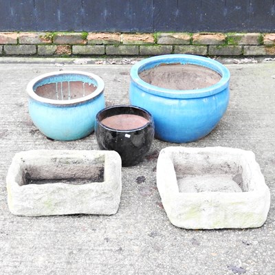 Lot 355 - A glazed garden pot, 31cm high, together with...