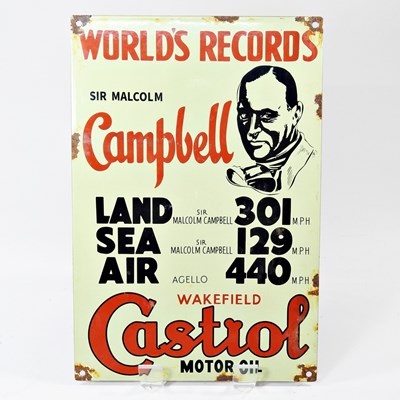 Lot 448 - An enamel sign, Campbell's world records, 38 x...