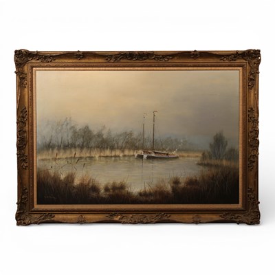 Lot 455 - David Dane (Norfolk, b.1943), wherry scene,...