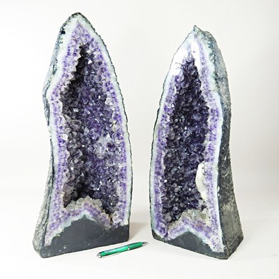Lot 129 - A pair of large amethyst Cathedral geodes,...