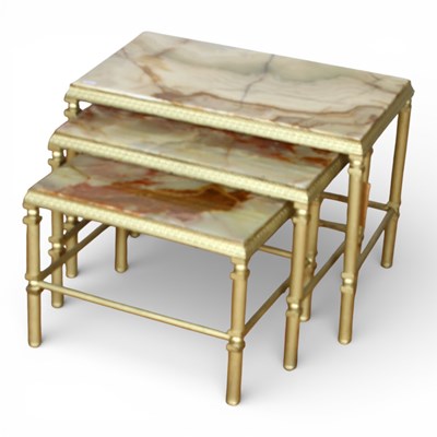 Lot 384 - An onyx and gilt metal nest of tables