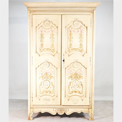 Lot 374 - A continental cream painted armoire, decorated...