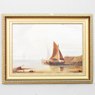 Lot 166 - English school, 19th century, harbour scene...