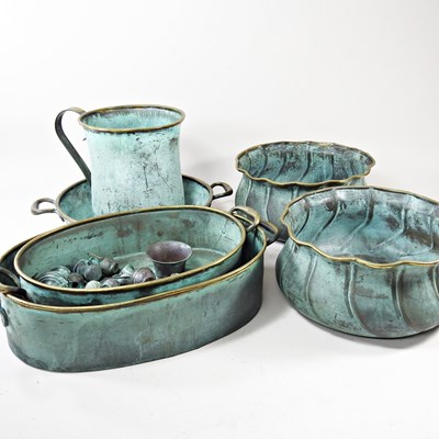 Lot 90 - A pair of verdigris brass bowls, 29cm diameter,...