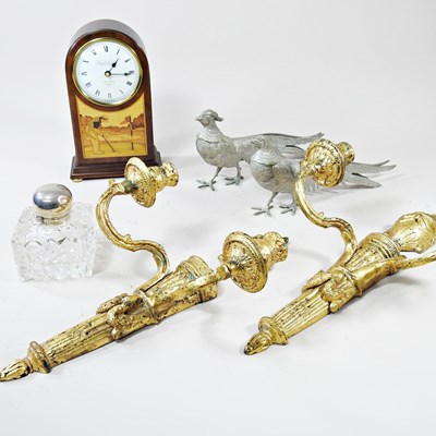 Lot 76 - A pair of gilt twin branch wall sconces, 39cm...