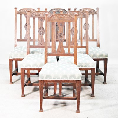 Lot 401 - A set of six Edwardian oak high back dining...