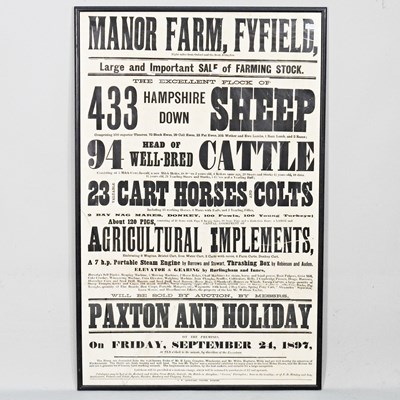 Lot 16 - A Manor Farm auction poster, dated 1897, 88 x...