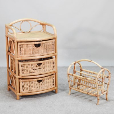 Lot 395 - A bamboo chest of three drawers, together with...