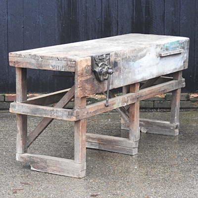 Lot 67 - A wooden workshop bench, fitted with a vice