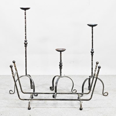 Lot 371 - A hand forged wrought iron log basket, 80cm...