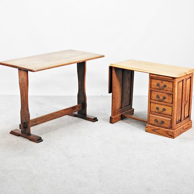 Lot 397 - A 1930s oak single pedestal desk, 84cm wide,...