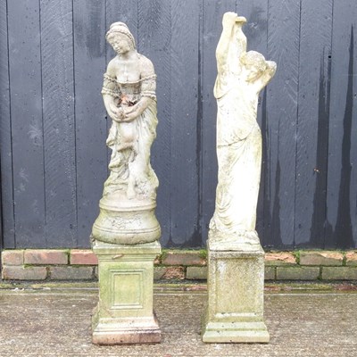Lot 626 - A cast stone garden statue, of a lady, on a...