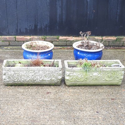 Lot 366 - A pair of cast stone garden troughs, 64cm wide,...