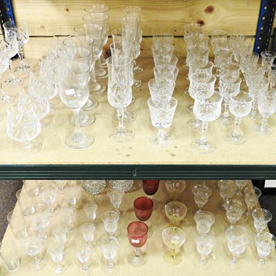 Lot 484 - Two shelves of cut glass drinking glasses