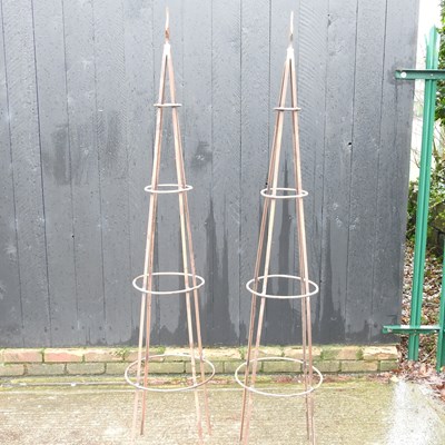 Lot 35 - A pair of metal garden obelisk plant supports,...