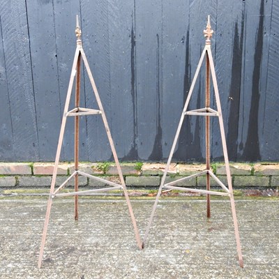 Lot 357 - A pair of small metal garden obelisk plant...