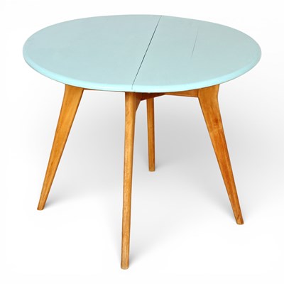 Lot 156 - A mid century blue painted folding drop-leaf...