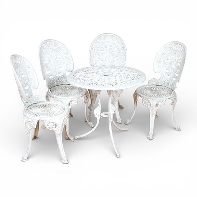 Lot 202 - A white painted metal garden table and four...