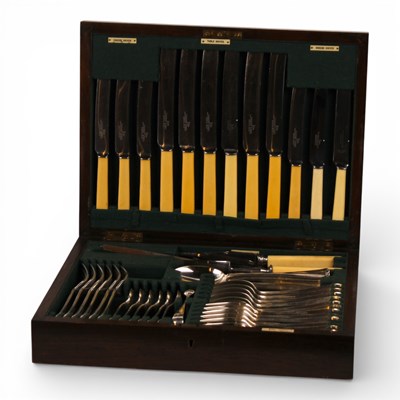 Lot 52 - An oak cased canteen of cutlery by Walker and...