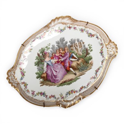 Lot 214 - A Meissen porcelain tray, enamel decorated...