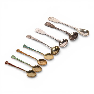 Lot 32 - A collection of four silver and enamel spoons...