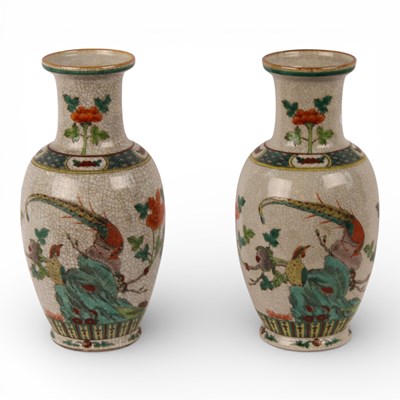 Lot 193 - A pair of Chinese crackle glaze vases