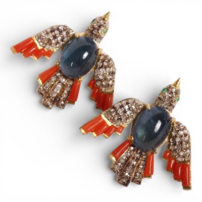 Lot 15 - A pair of silver gilt, coral and tourmaline...