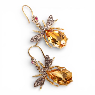 Lot 5 - A pair of 14 carat gold and silver citrine,...