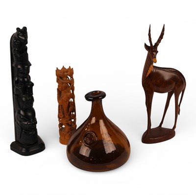 Lot 194 - Two African wooden carvings, together with a...