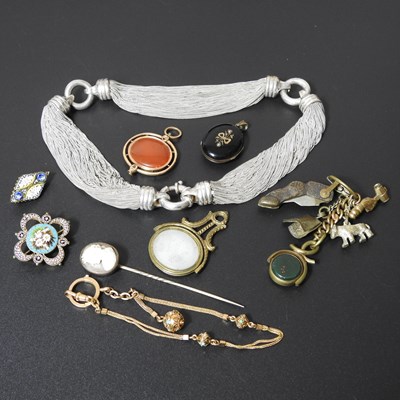 Lot 382 - Two micro mosaic brooches, together with a...