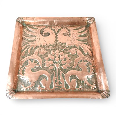 Lot 12 - A Newlyn style Arts and Crafts copper tray,...