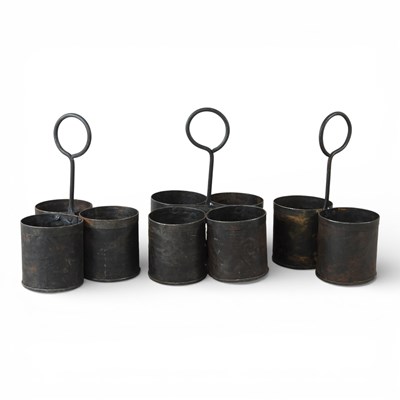 Lot 690 - A set of three metal spice carriers