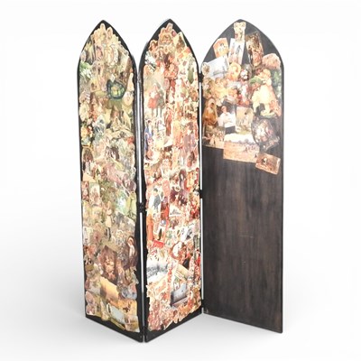 Lot 259 - A painted wooden decoupage three fold dressing...
