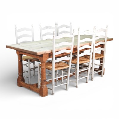 Lot 575 - An antique pine refectory table, on turned...