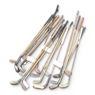 Lot 227 - A collection of old wooden shafted golf clubs