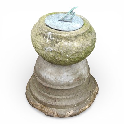 Lot 13 - A cast stone sun dial, 40cm high