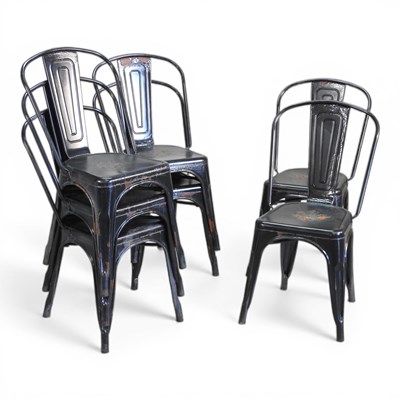 Lot 299 - A set of seven black painted metal stacking...
