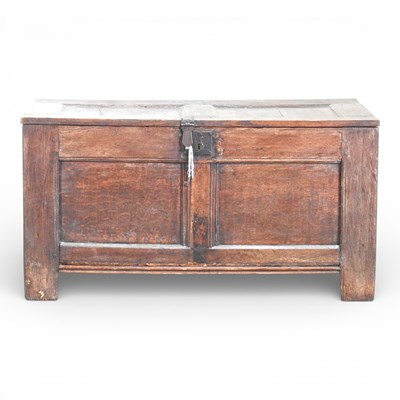 Lot 248 - An 18th century oak coffer, with a hinged lid
