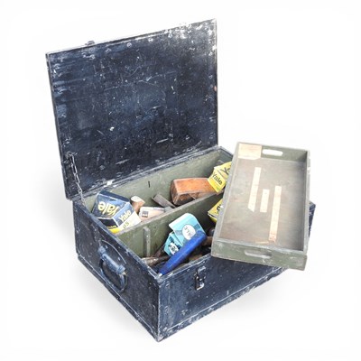 Lot 416 - A metal tool box, 60cm wide, containing a...