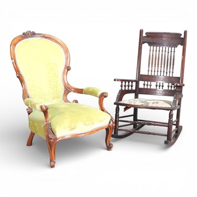 Lot 552 - A Victorian green upholstered armchair,...