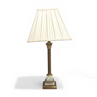 Lot 226 - A green onyx and brass mounted table lamp and...