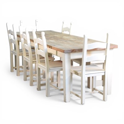 Lot 506 - A pine and painted dining table, together with...