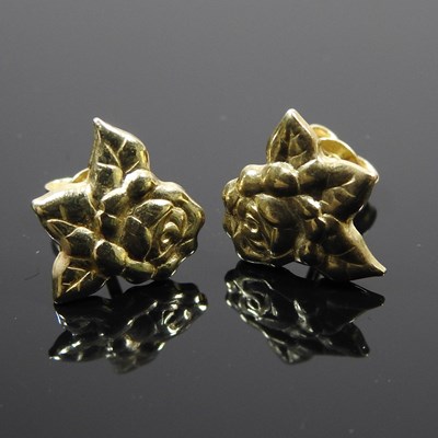 Lot 505 - A pair of gilt earrings, of rose design,...