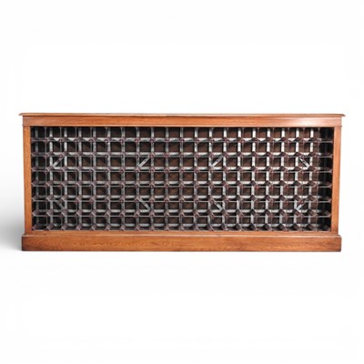 Lot 358 - A very large hand made oak wine rack, with...