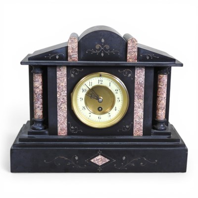 Lot 150 - A Victorian black slate mantel clock, 30cm high