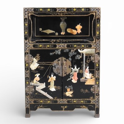 Lot 126 - A Japanese black lacquer shibayama side...